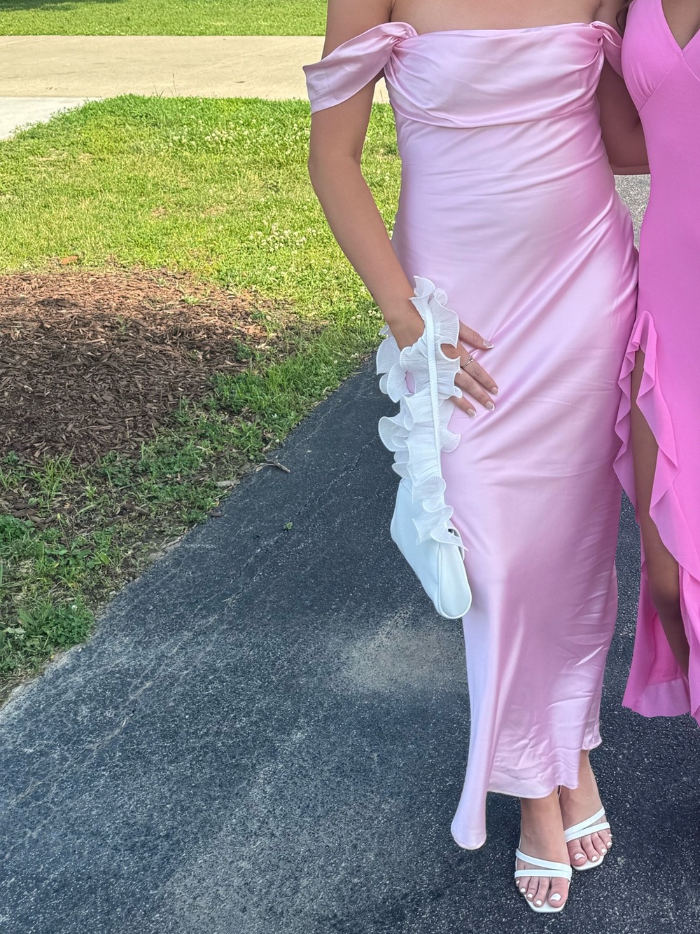 Princess Polly Pink Off-Shoulder Satin Midi Dress